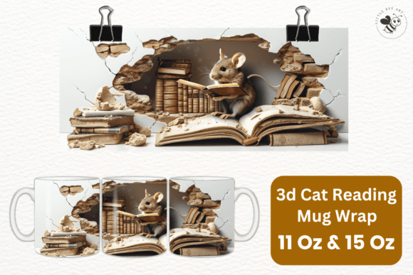 Download 3d Cat Reading Mug Wrap Template - No 19 - Mug wrap template Collection