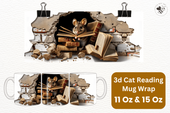 Download 3d Cat Reading Mug Wrap Template - No 12 - Premium Resources