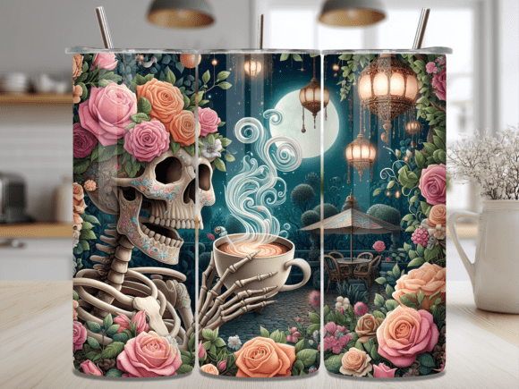 Download Floral Skeleton Moon Coffee Tumbler Wrap - Tumbler wrap Collection