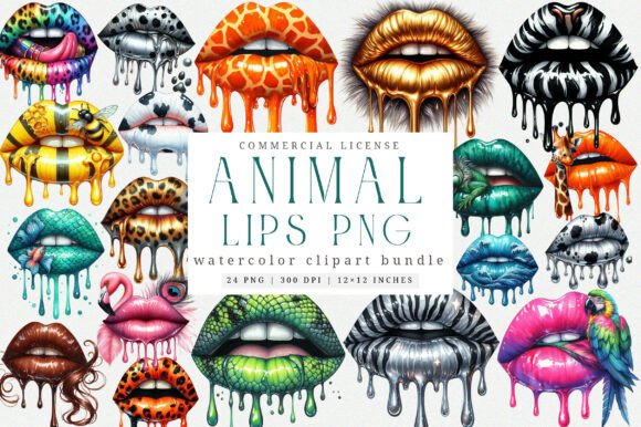 Download Animal Print Dripping Lips PNG Bundle - Lips Collection