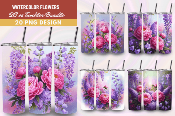 Download Watercolor Flowers Tumbler Wrap PNG Bund - Tumbler wrap Collection