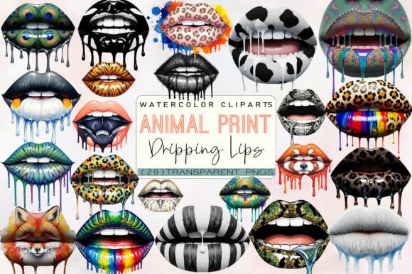 Download Animal Print Dripping Lips PNG Bundle - Lips Collection