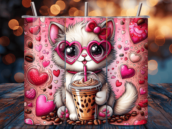 Download Kawaii Pink Cat Iced Coffee Tumbler Wrap - Tumbler wrap Collection