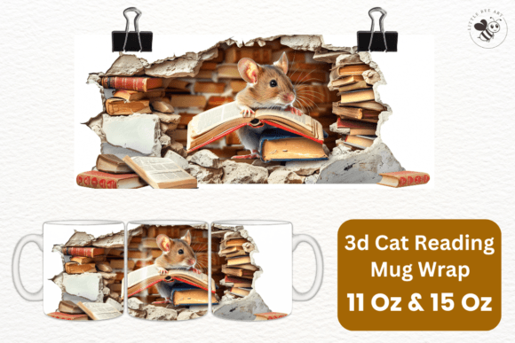 Download 3d Cat Reading Mug Wrap Template - No 15 - Mug wrap template Collection
