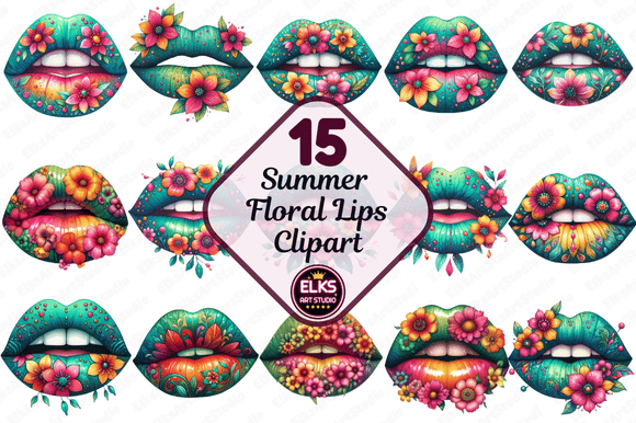 Download Summer Floral Lips Sublimation Clipart - Lips Collection