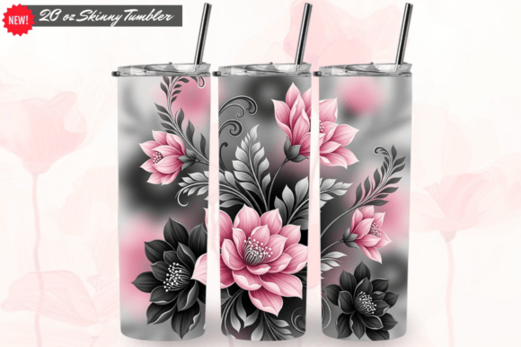 Download Pink and Grey Floral Bloom Tumbler Wraps - Tumbler wrap Collection