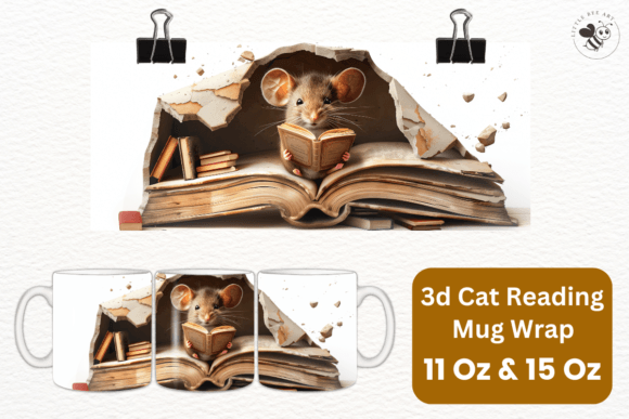 Download 3d Cat Reading Mug Wrap Template - No 11 - Premium Bundle