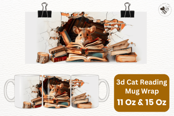 Download 3d Cat Reading Mug Wrap Template - No 16 - Mug wrap template Collection