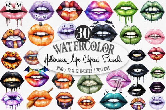 Download Watercolor Halloween Lips Clipart Bundle - Lips Collection
