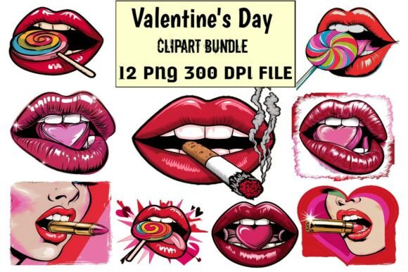 Download Valentine Candy Lips Clipart Bundle – - Lips Collection