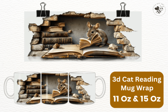 Download 3d Cat Reading Mug Wrap Template - No 10 - Premium Bundle