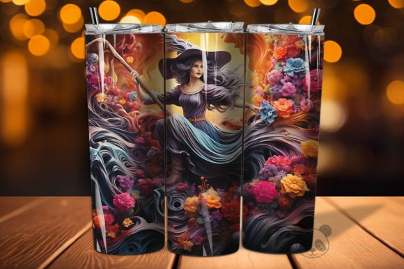 Download 3D Witch Riding a Broom Tumbler Wrap - Tumbler wrap Collection