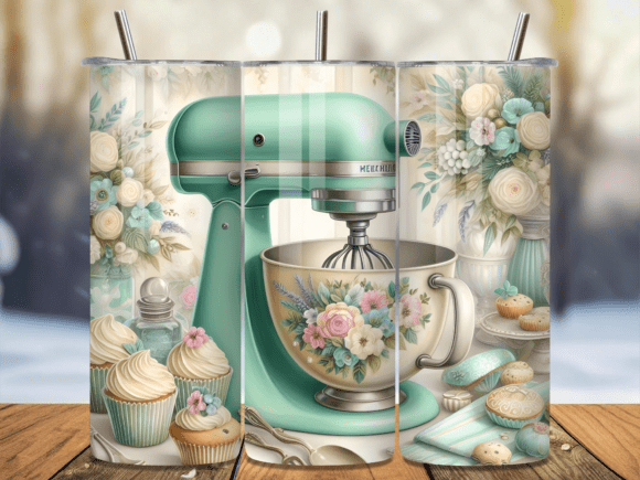 Download Mint Floral Kitchen Mixer Tumbler Wrap - Tumbler wrap Collection